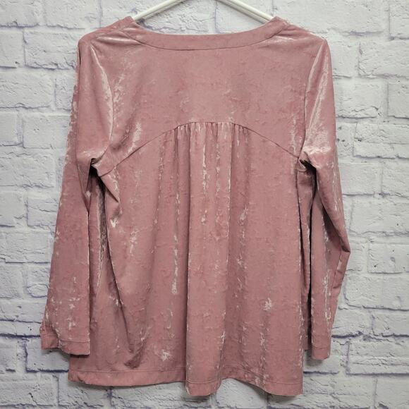 J Jill Crushed Velour Popover Top Size MP Mauve Rose Pink V-Neck Stretchy - Picture 6 of 8